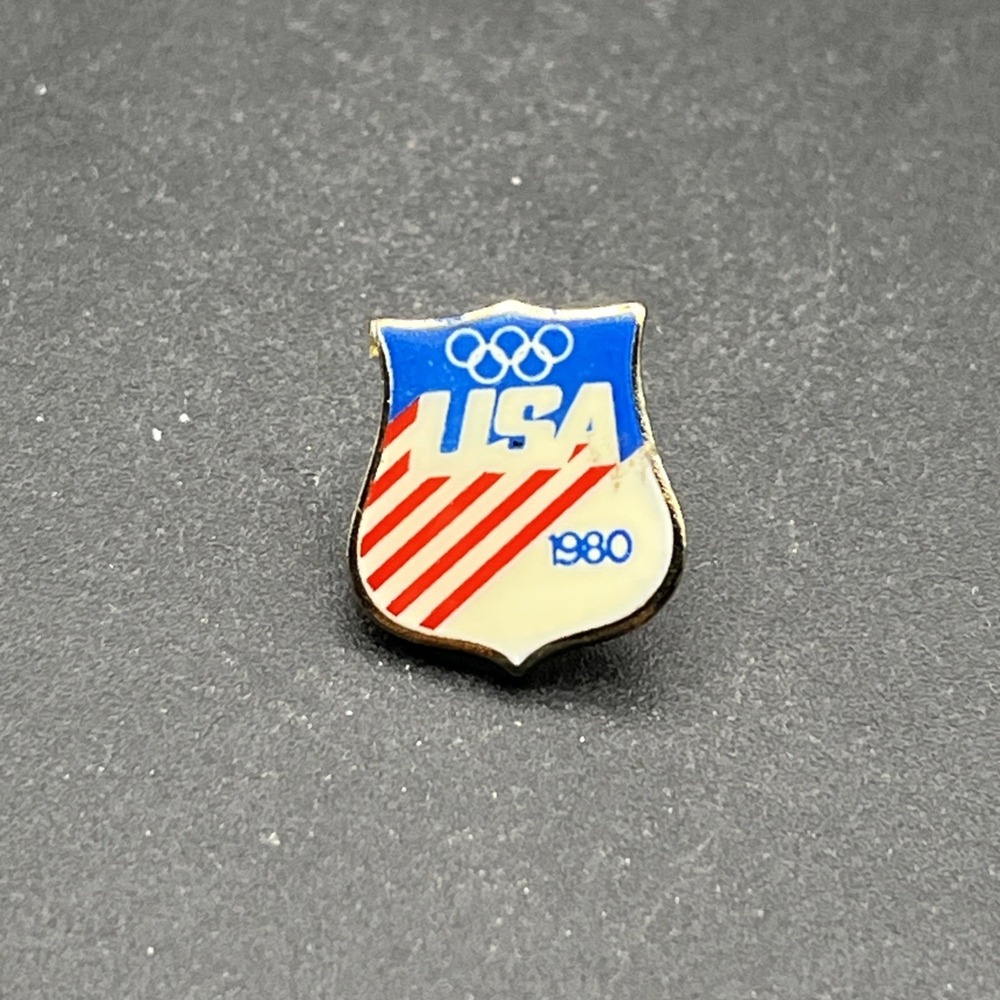 1980 Moscow Olympics Team USA Shield Crest Lapel Hat Pin